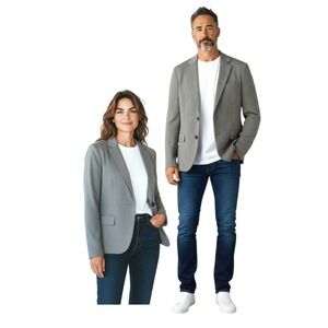 Zara Man Grey Knit Blazer Jacket Mens Unisex Size L Casual Smart Button Front